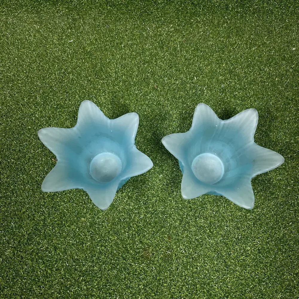 Vintage Lot Light Blue Glass Tulip Flower Candle Votive Holder